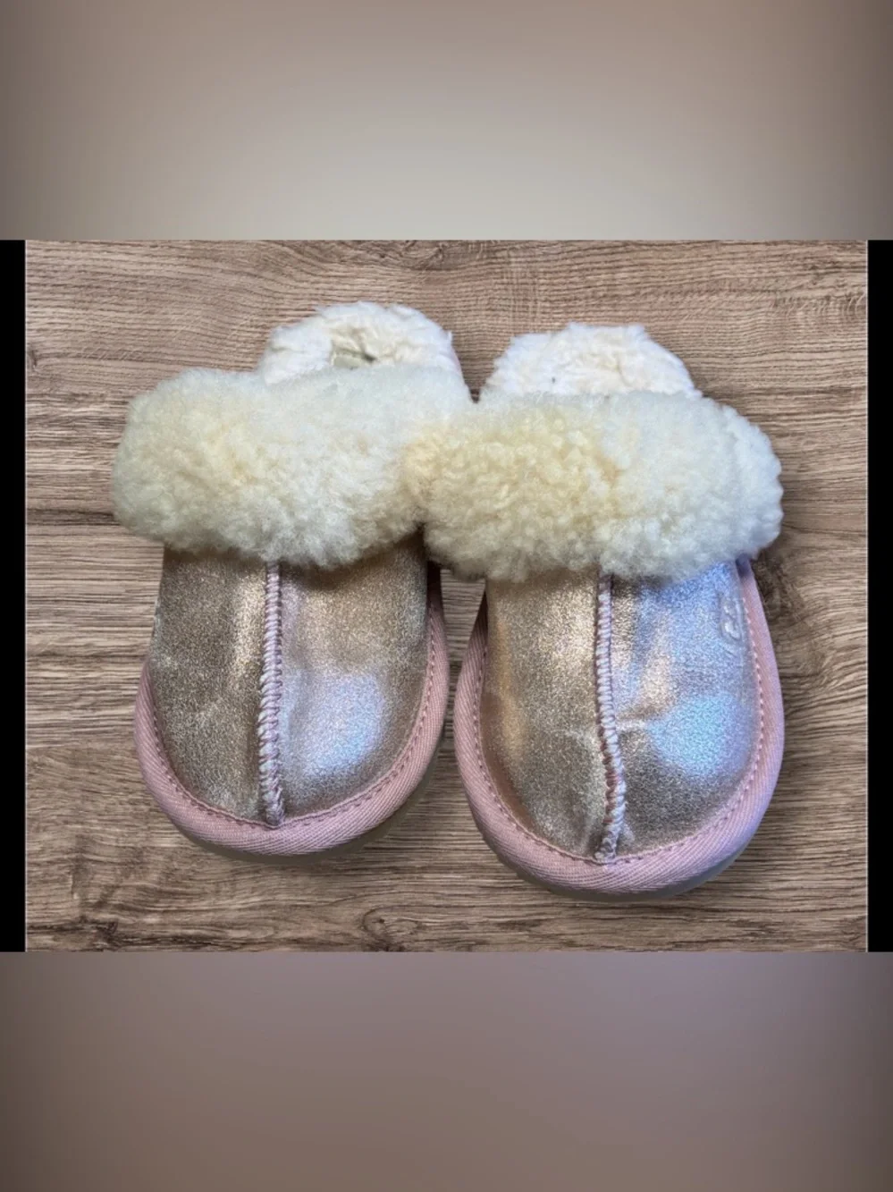 NEW UGG Cozy II Metallic Glitter Genuine Shearling Slipper Kids Rose Gold
